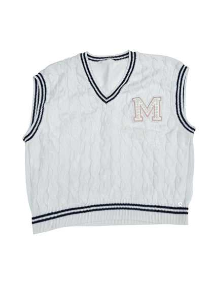 Cable Knit Vest with Pearl M Patch Womans Xsm 12y+