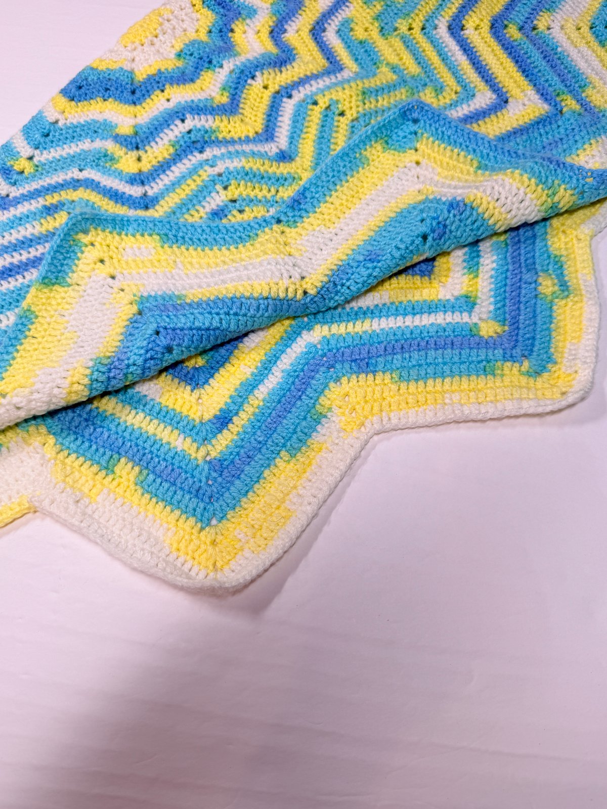 Handmade Crochet Chevron Baby Blanket Blue Yellow