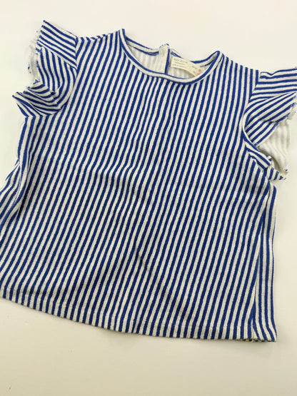 Zara Girls Blue Striped Flutter Sleeve Top Size 8
