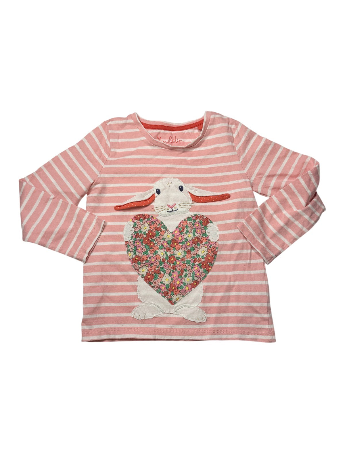 Mini Boden Bunny Heart Stripe Top 4-5Y
