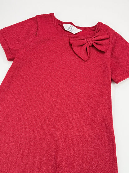 H&M Red Sparkle Knit Bow Dress Size 6-8Y