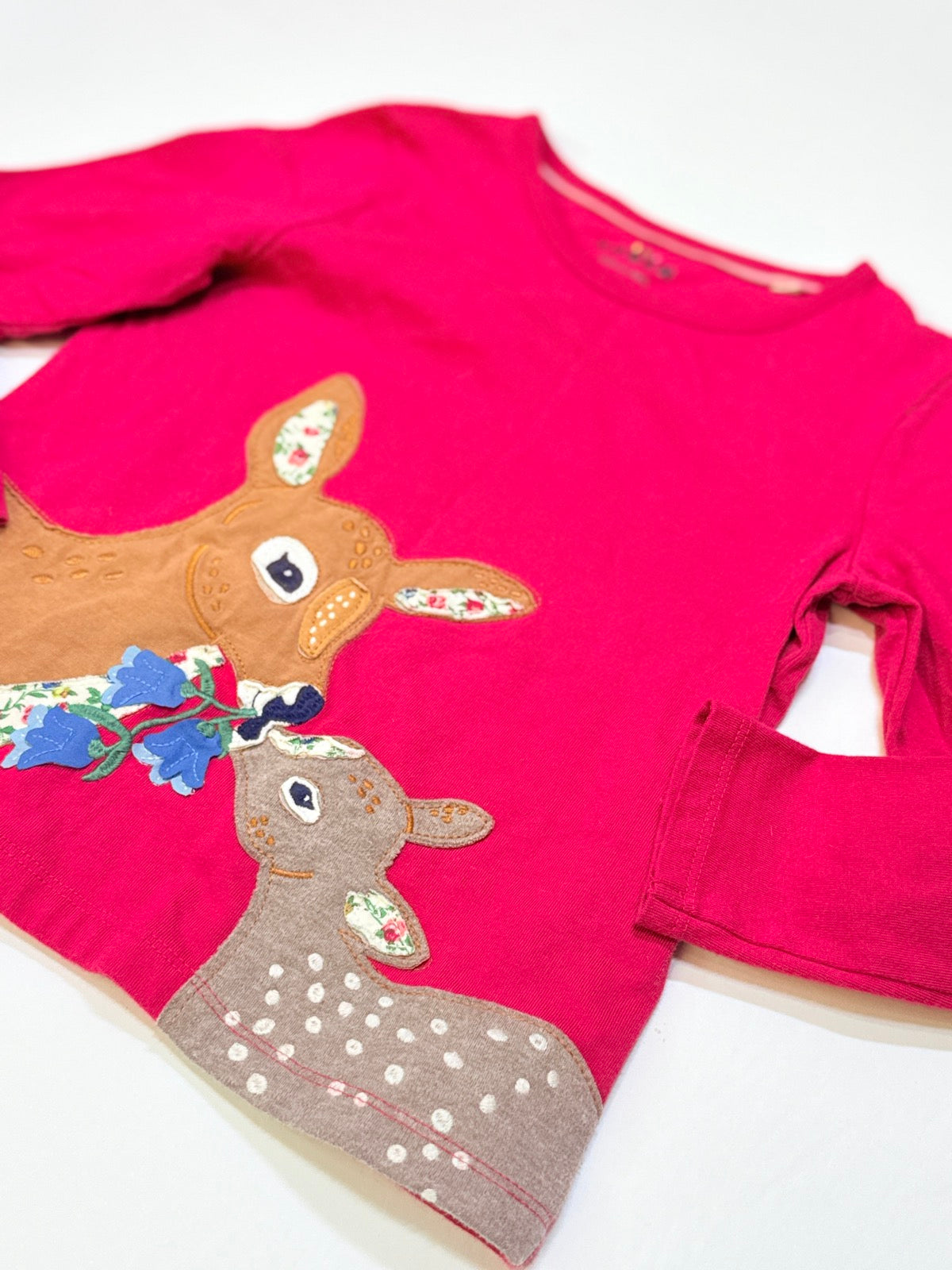 Mini Boden Deer Appliqué Pink Top 5-6Y