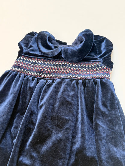 Dunnes Stores Navy Velvet Smocked Dress 9-12M
