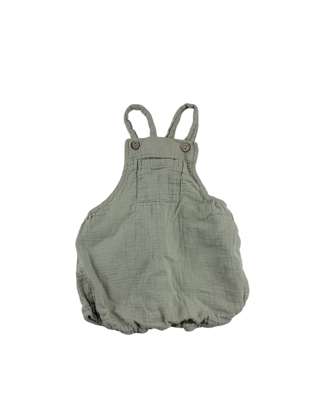 Quincy Mae Sage Green Muslin Romper 0-3M