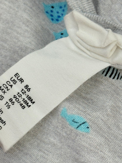 H&M Fish Print Gray T-Shirt 12-18M