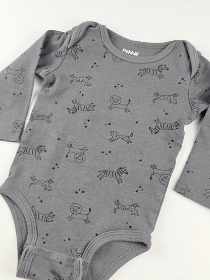 Pekkle Gray Safari Animal Bodysuit 12M