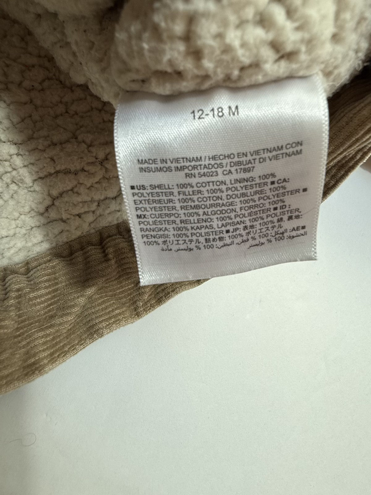 Old Navy Corduroy Sherpa Jacket 12-18M