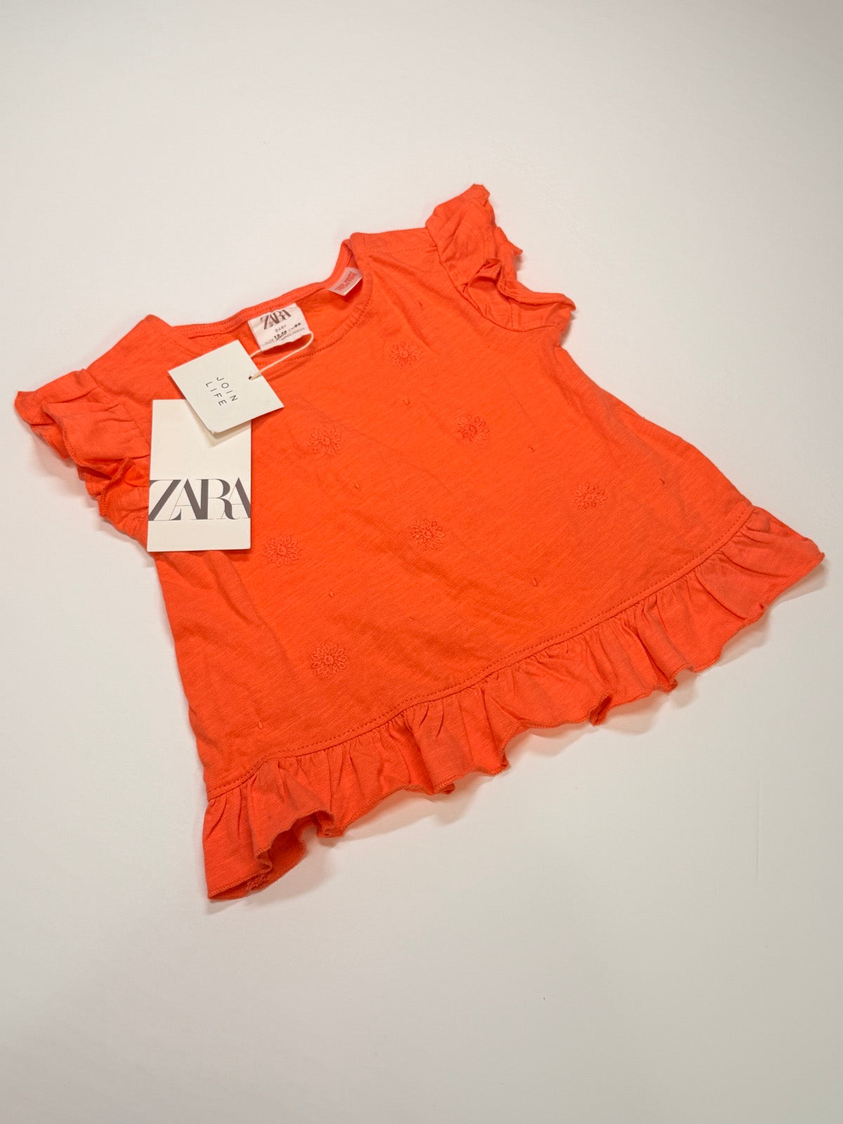 Zara Orange Ruffle Embroidered Top 12-18m