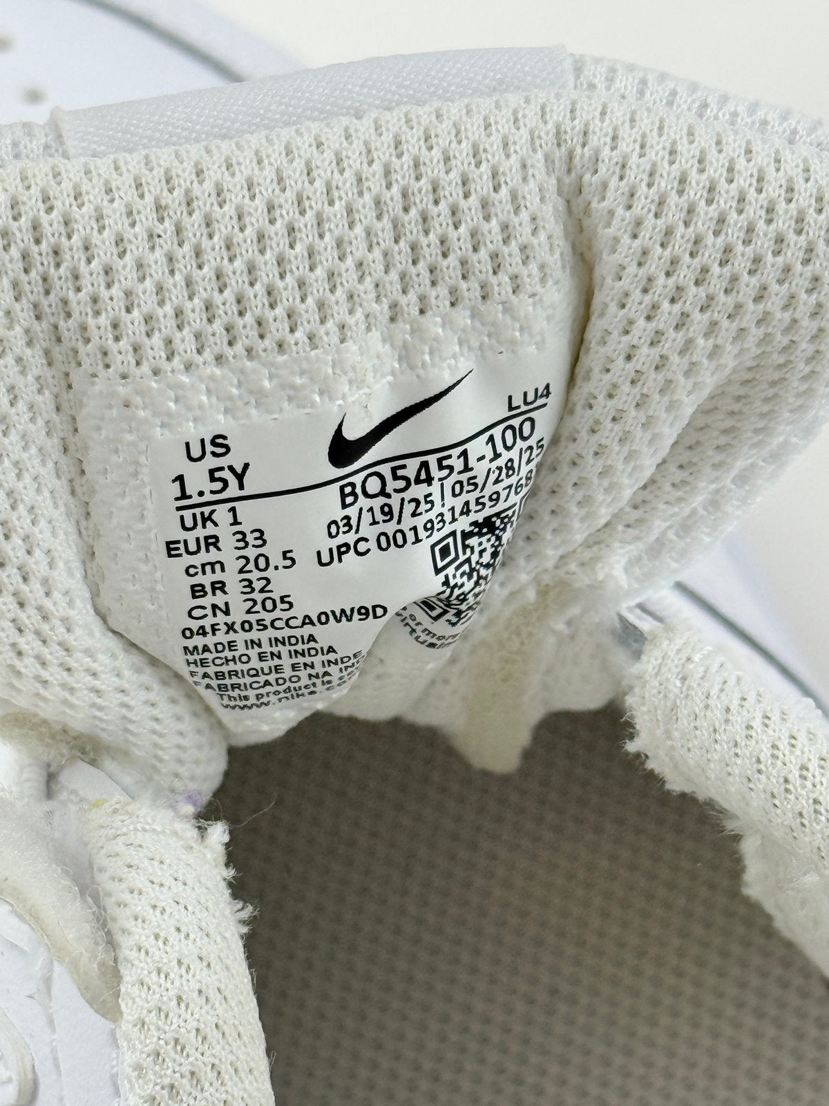 Nike Court Borough Low White Sneakers Size 1.5Y