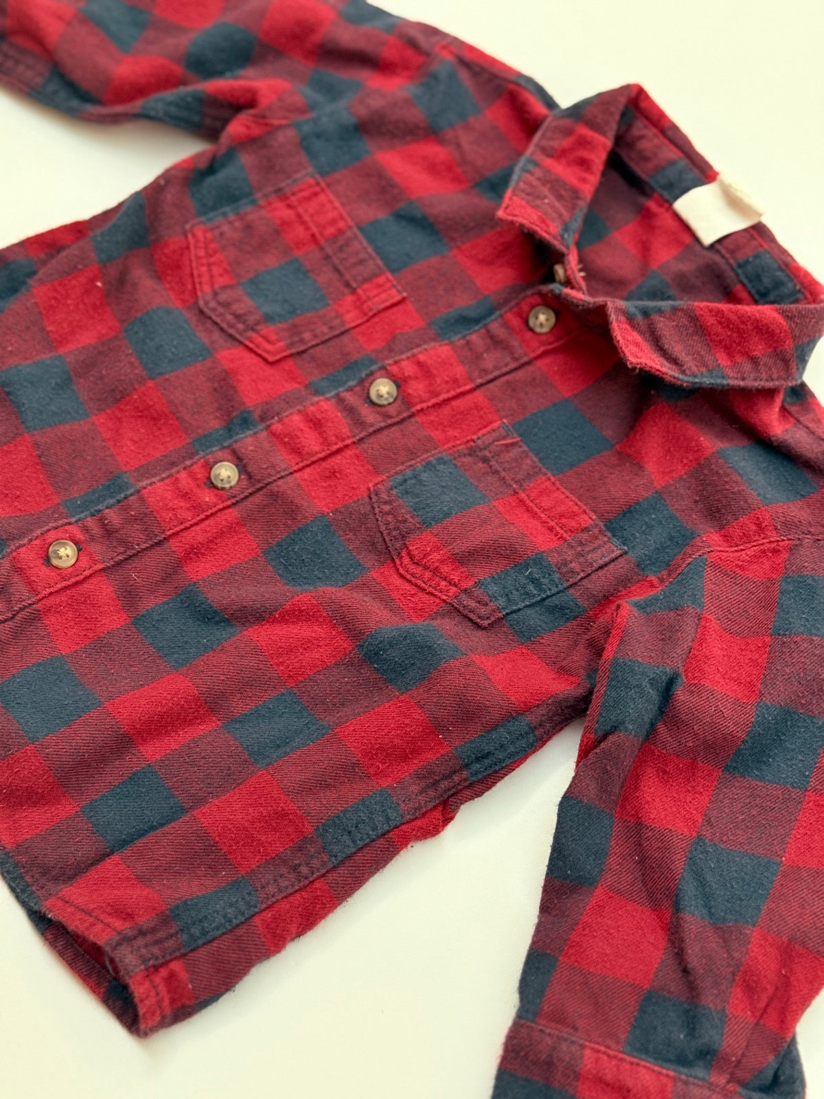 H&M Red Navy Plaid Flannel Shirt 9-12M