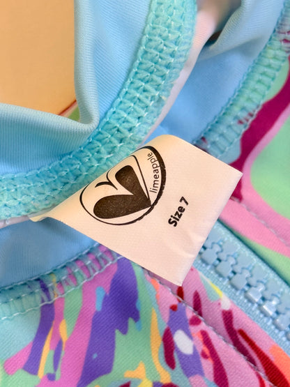 Limeapple Marble Print Long Sleeve Swimsuit Size 7