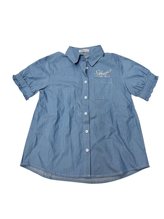 JENNIbelle Chambray Ruffle Sleeve Shirt Size 10