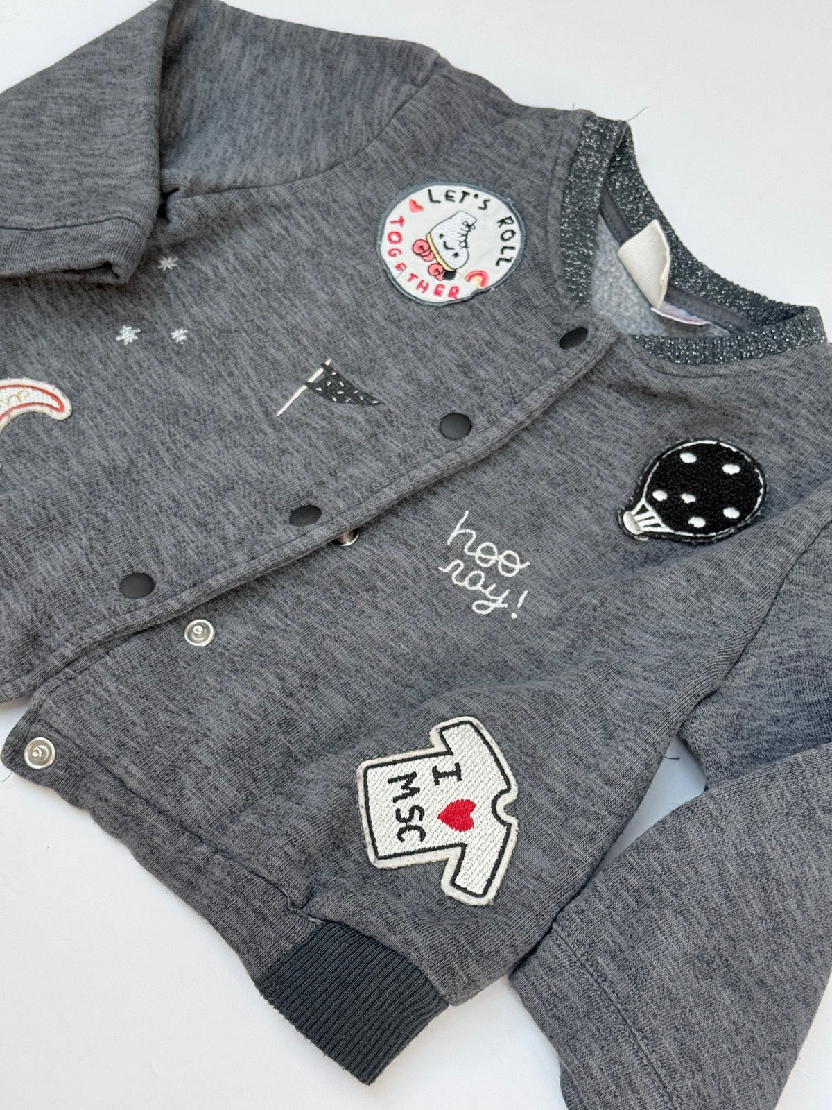 Zara BabyGirl Gray Patch Bomber Jacket 18-24m