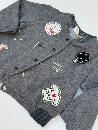 Zara BabyGirl Gray Patch Bomber Jacket 18-24m