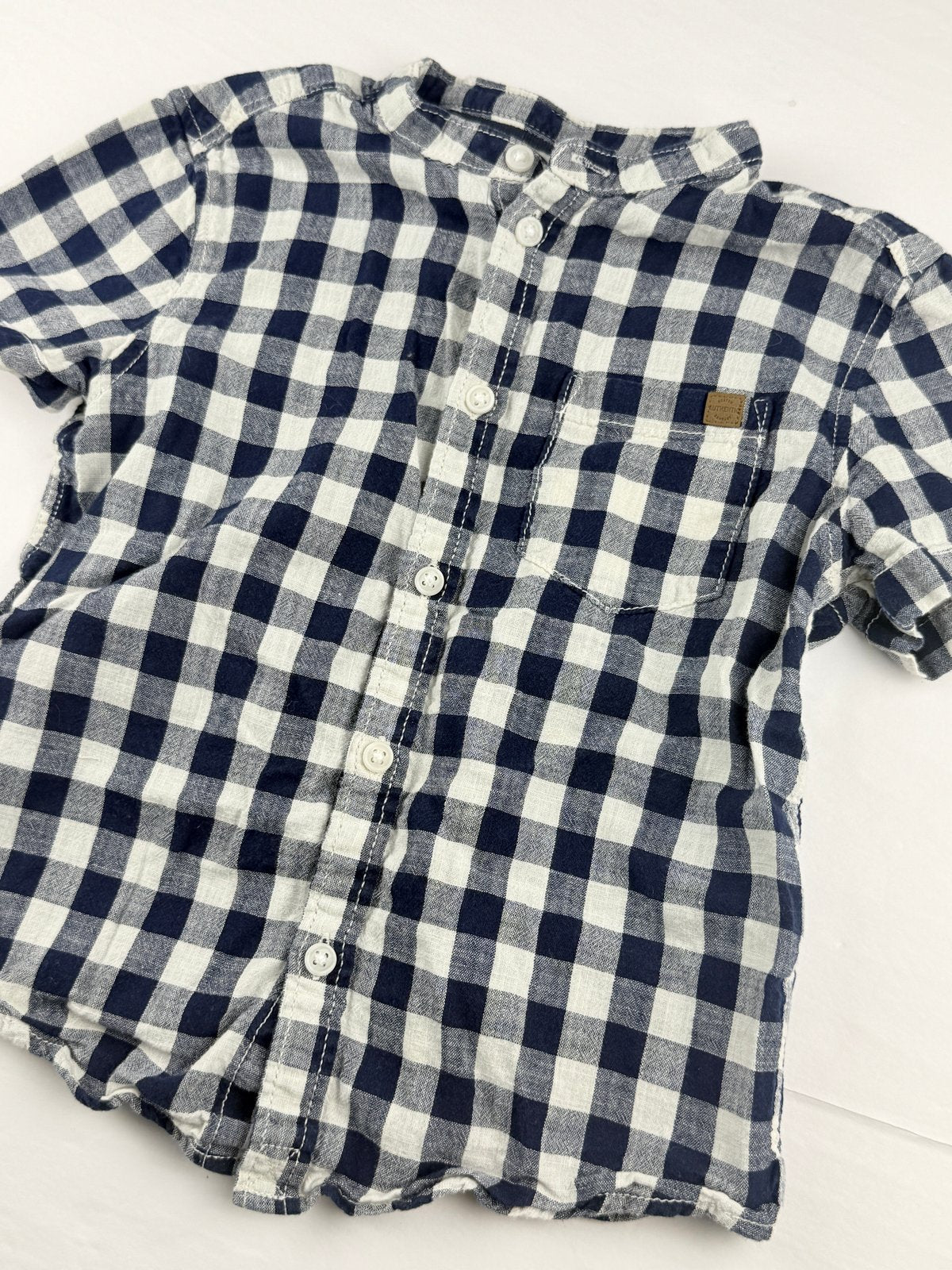 H&M L.O.G.G. Navy Gingham Button-Up Shirt Size 4-5Y