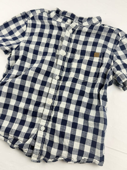 H&M L.O.G.G. Navy Gingham Button-Up Shirt Size 4-5Y