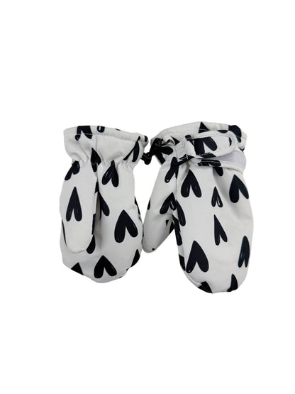 Black & White Heart Print Winter Mittens Size M