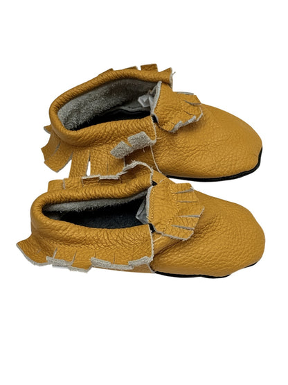 Ebooba Mustard Leather Fringe Moccasins Size 2-3Y