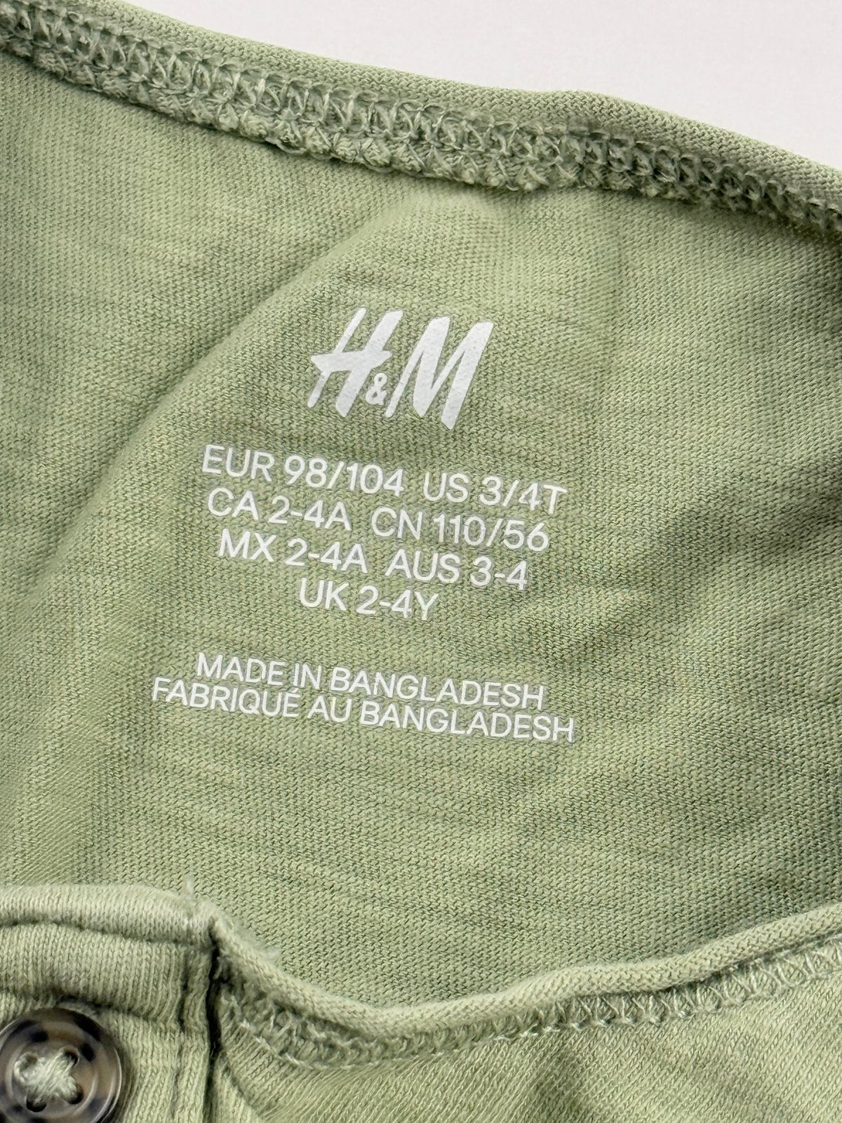 H&M Green Henley Tank Size 2-4Y
