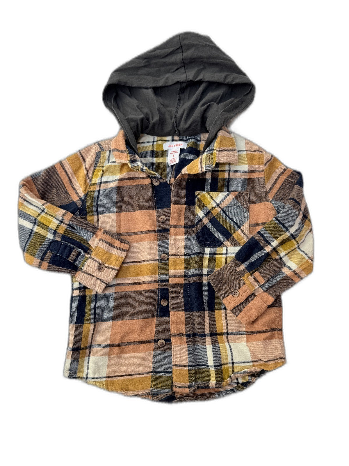 Joe Fresh Plaid Hooded Flannel Shirt Size 3