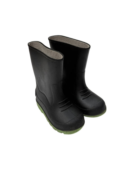 Black Rain Boots with Green Sole Size 8