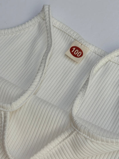 Unknown White Ribbed Crop Tank Top 100 (3-4 yr)