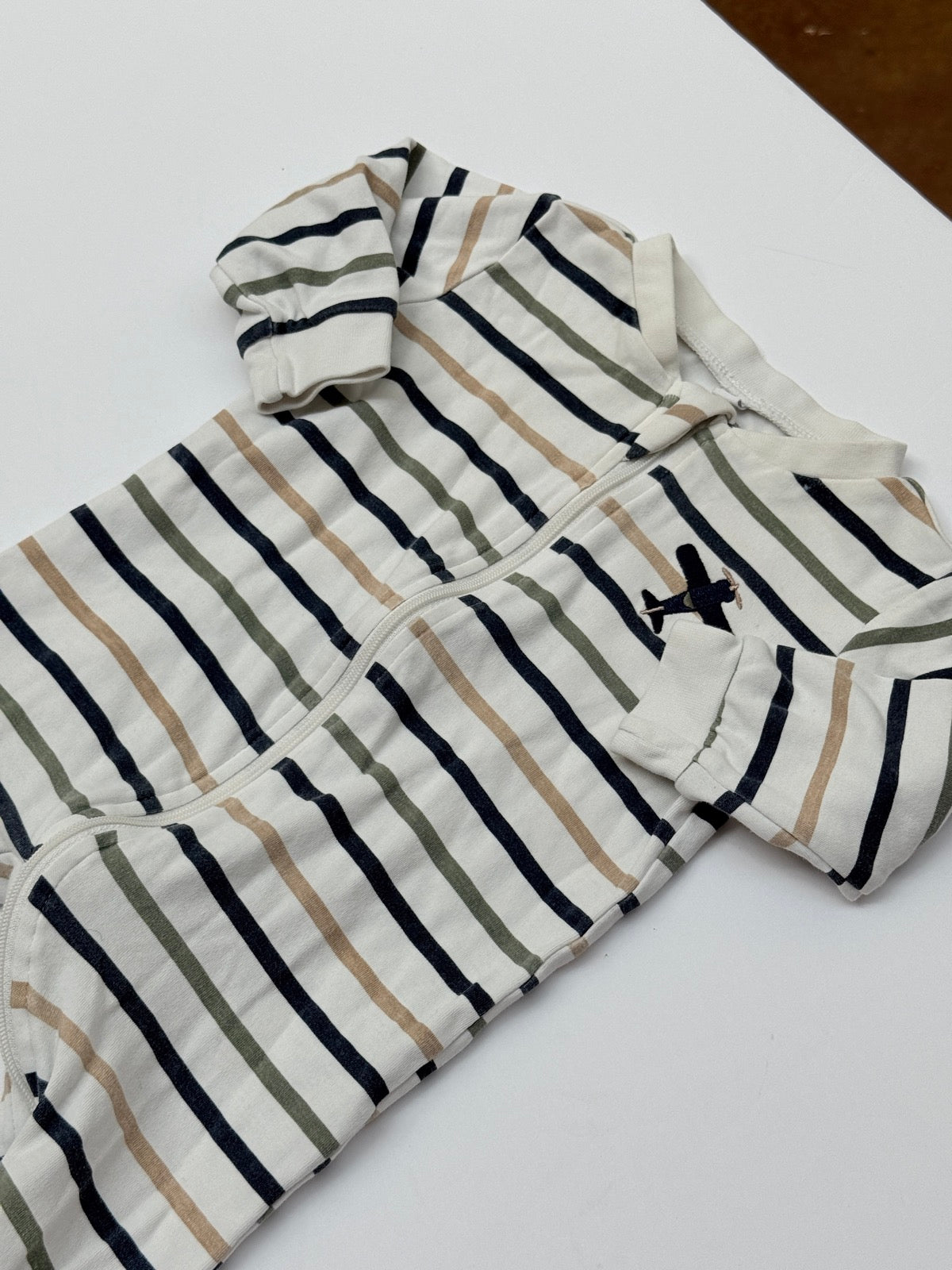 Pekkie Striped Airplane Footed Sleeper 3M