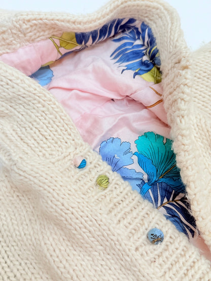 Handmade Cream Knit Hooded Cardigan Lined Baby 12m