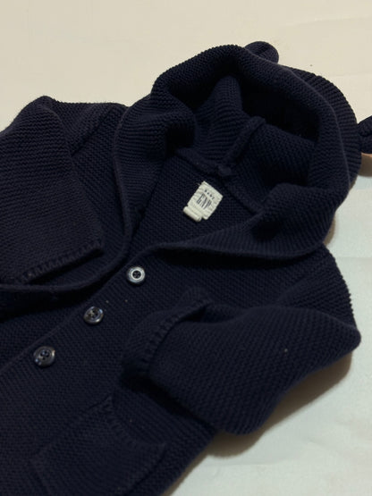 Baby Gap Navy Knit Bear Hoodie Cardigan 12-18m