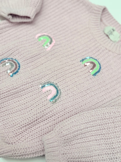 H&M Rainbow Pink Sequin Knit Sweater Girls 5T/6