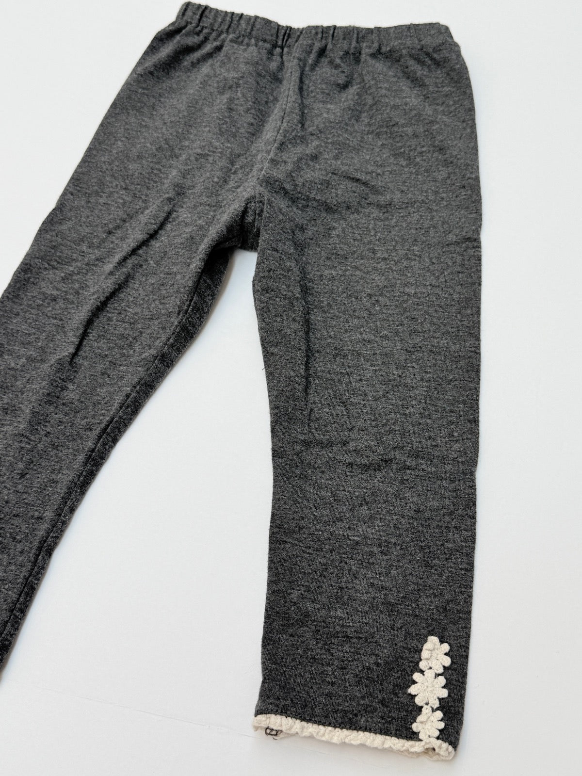 Gray Leggings with Crochet Flower Trim 2T