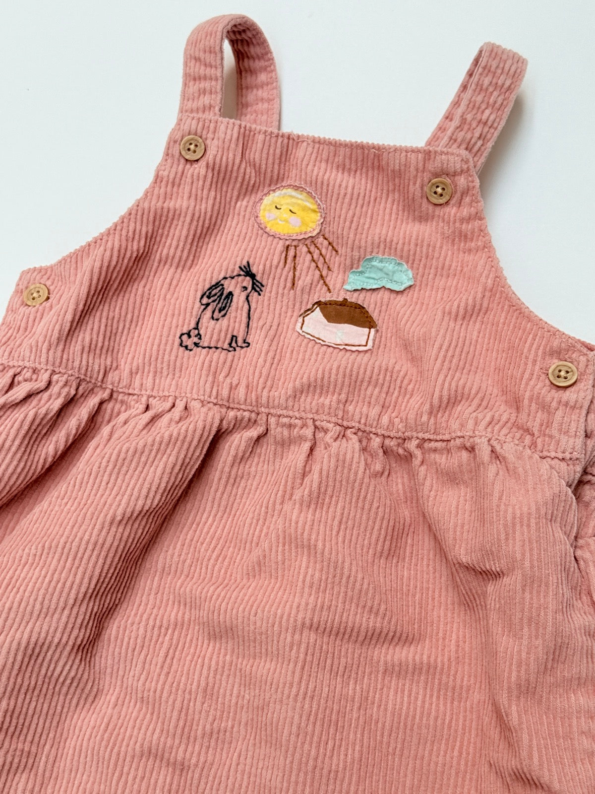 M&S Pink Corduroy Bunny Dungaree Dress 18-24M