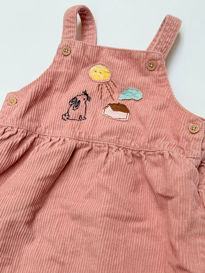 M&S Pink Corduroy Bunny Dungaree Dress 18-24M