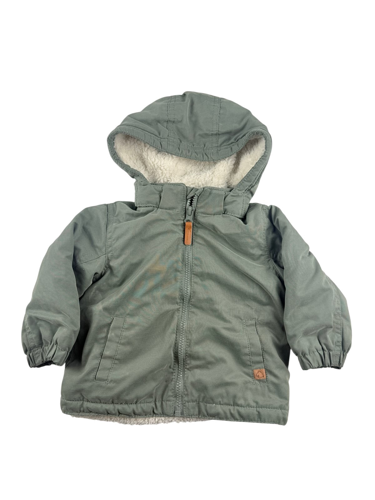 H&M Sage Green Sherpa-Lined Hooded Jacket 9-12M