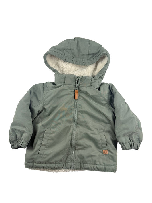 H&M Sage Green Sherpa-Lined Hooded Jacket 9-12M