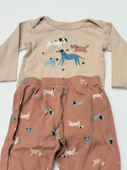 Pekkle Dog Print Bodysuit Pants Set 12M
