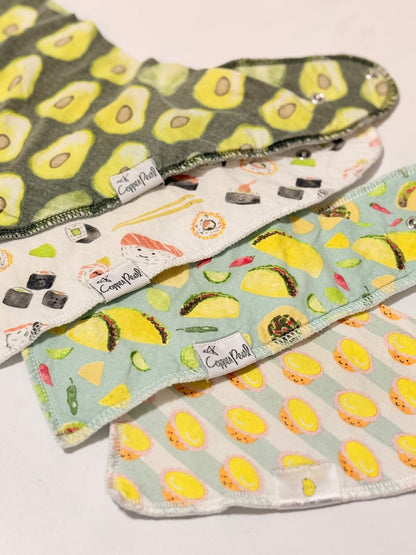 Copper Pearl / The Wee Bean Food Print Bandana Bib Set of 4