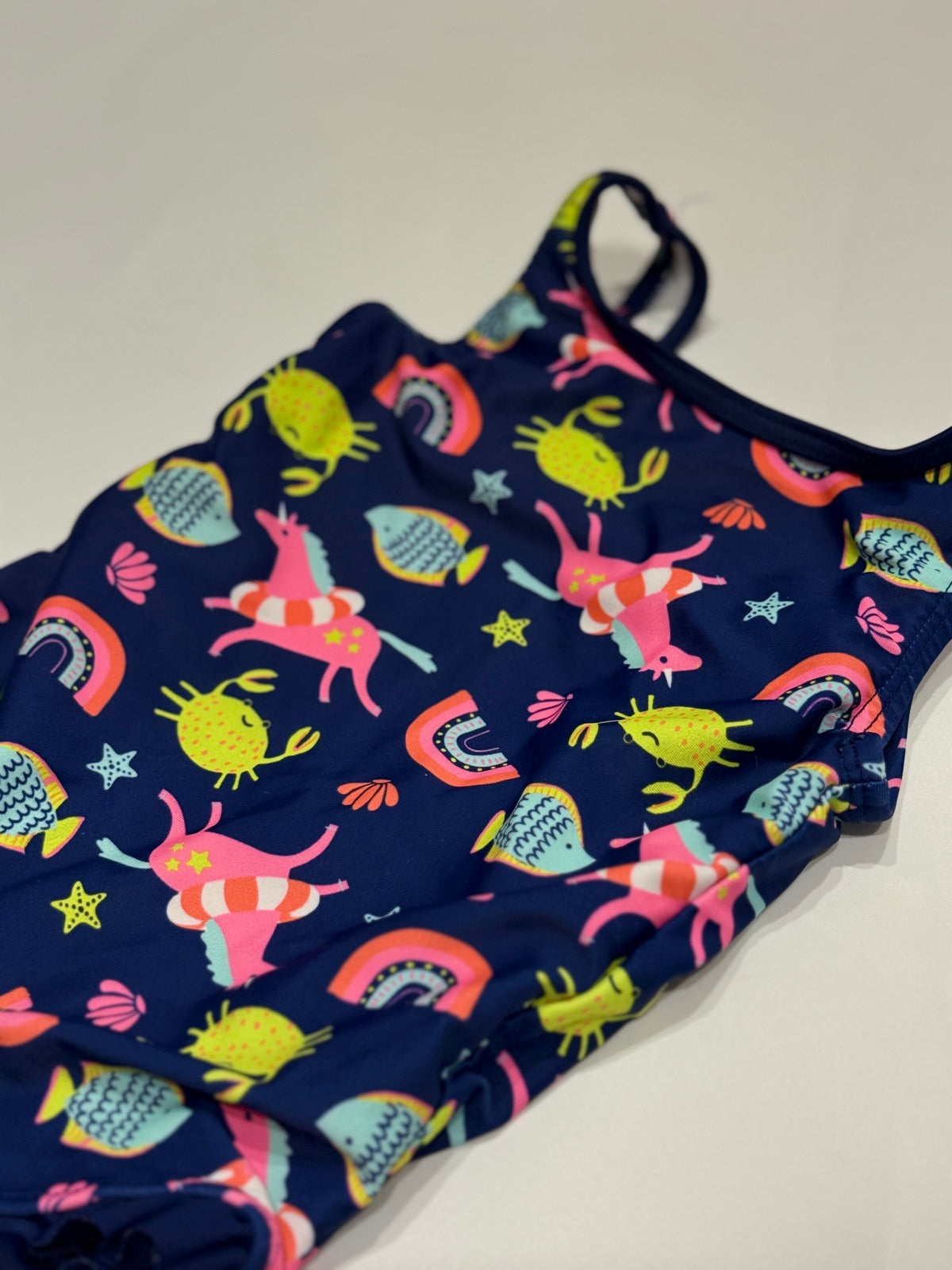 Girls Navy Ocean Print One-Piece Swimsuit 12-18m