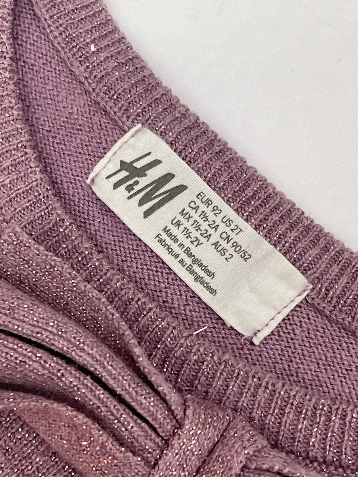 H&M Mauve Glitter Knit Sweater with Bow Size 2T