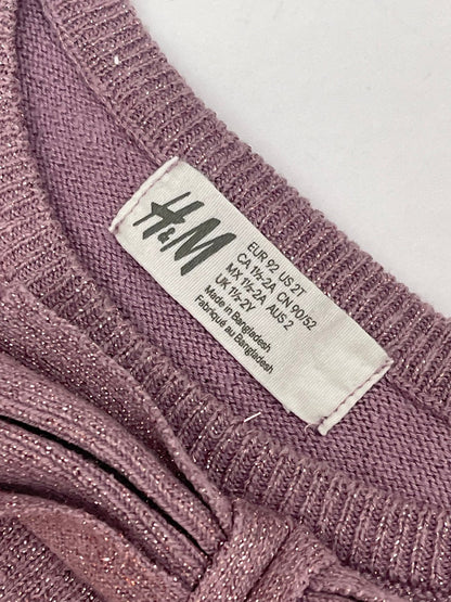 H&M Mauve Glitter Knit Sweater with Bow Size 2T