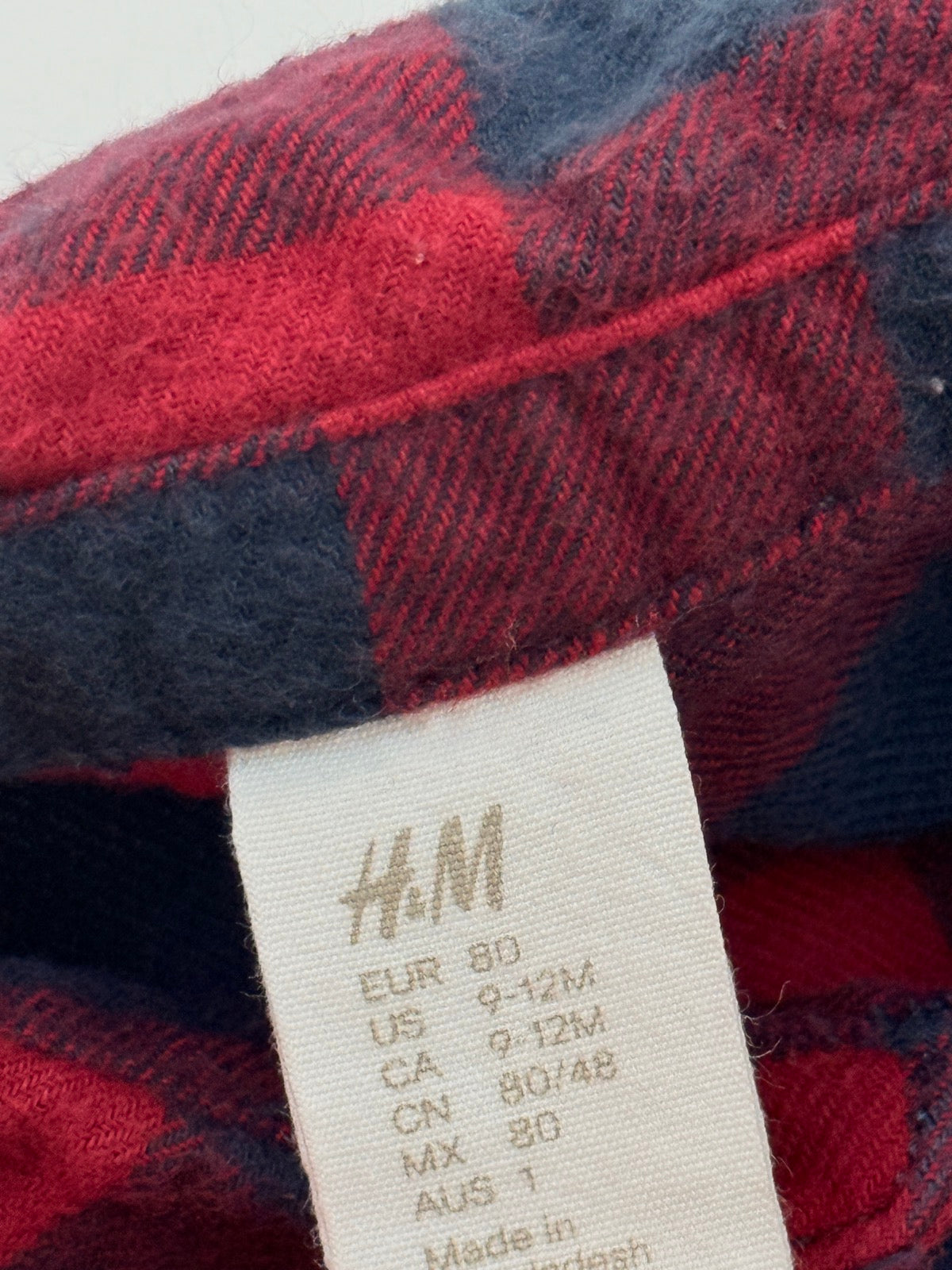 H&M Red Navy Plaid Flannel Shirt 9-12M