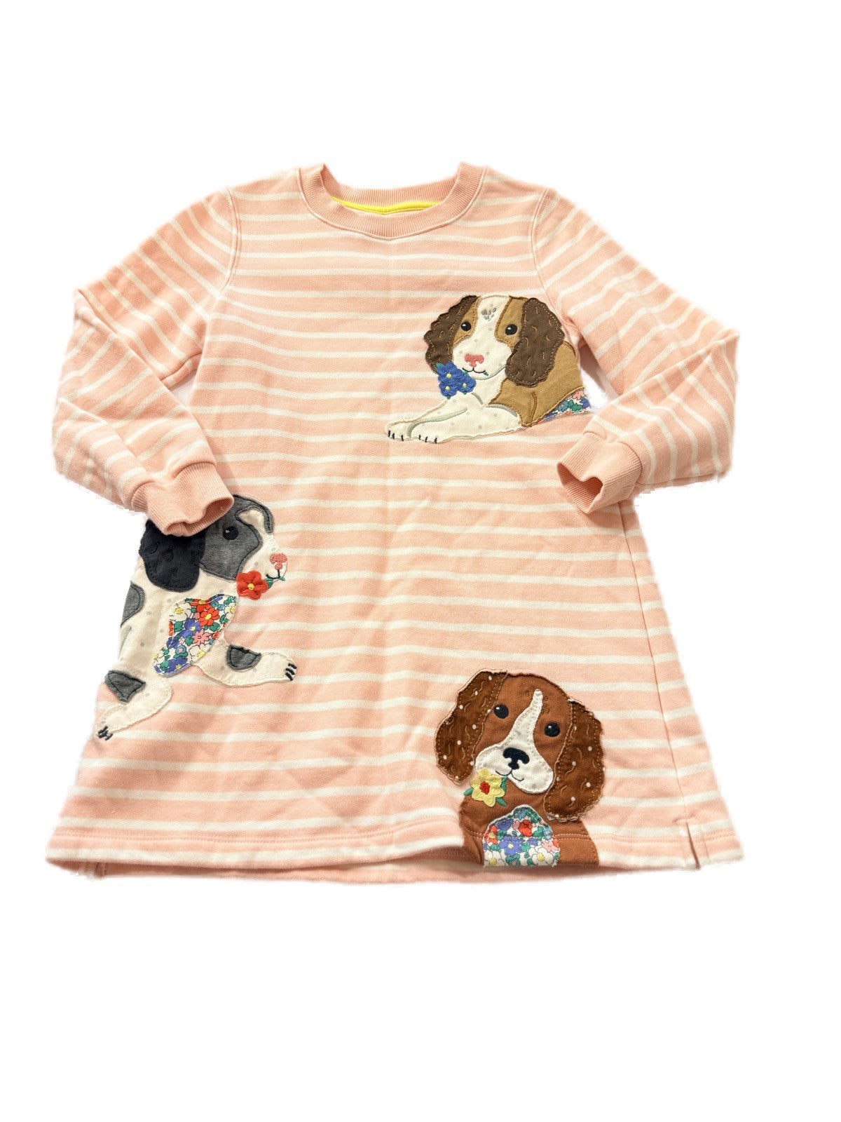 Mini Boden Puppy Appliqué Stripe Dress 5-6Y
