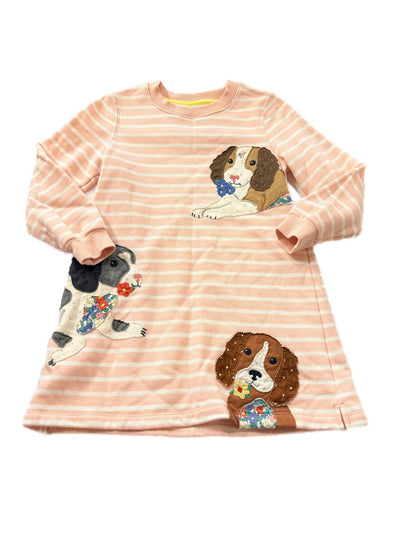 Mini Boden Puppy Appliqué Stripe Dress 5-6Y