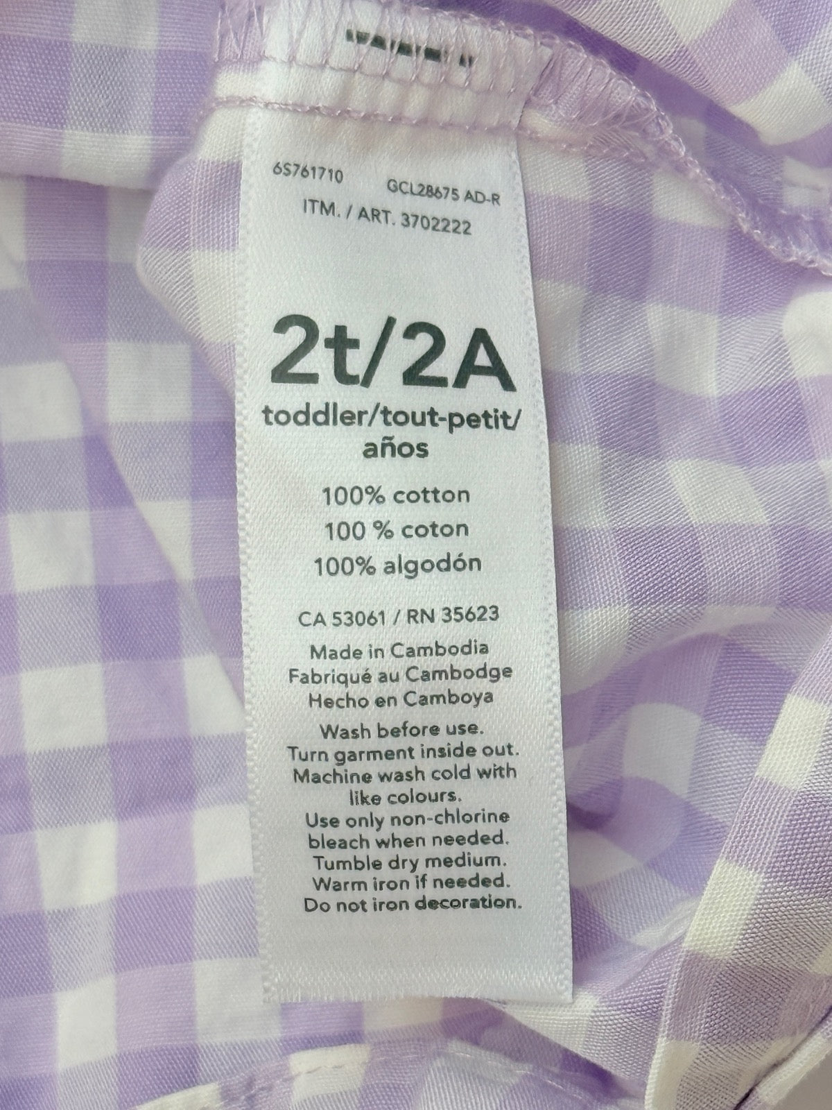 Carter's Lavender Gingham Ruffle Dress 2T