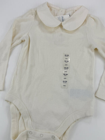 NWT - baby Gap Cream Ribbed Peter Pan Collar Bodysuit 18-24M