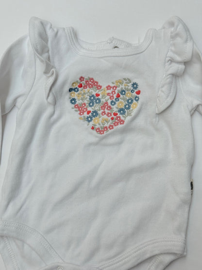 Rabbit + Bear Organic Floral Heart Bodysuit 0-3M