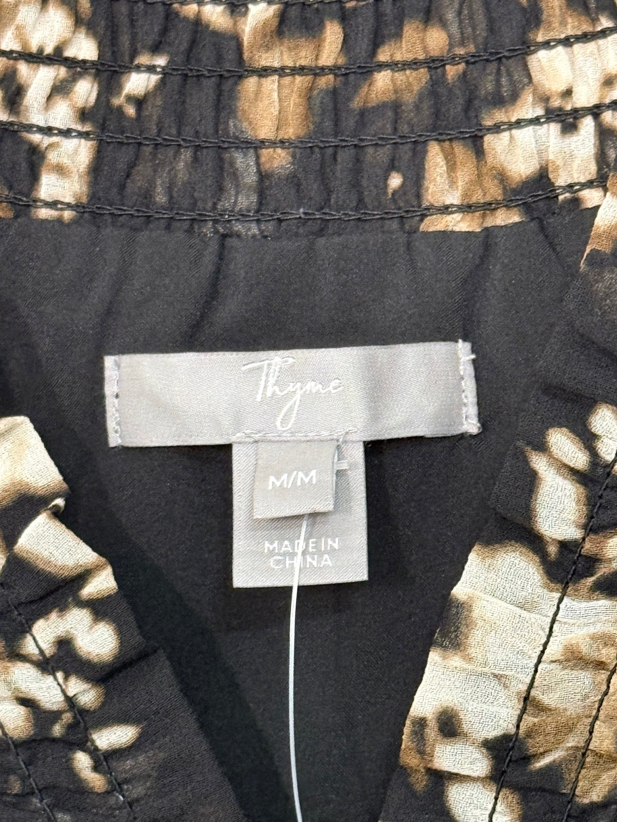 NWT Thyme Black Floral Smocked Midi Dress M