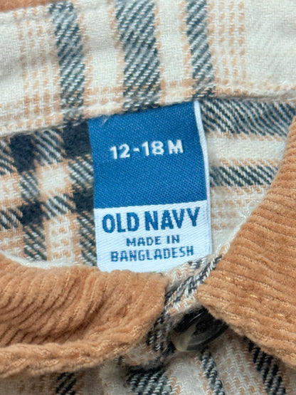 Old Navy Plaid Flannel Hooded Shirt 12-18M