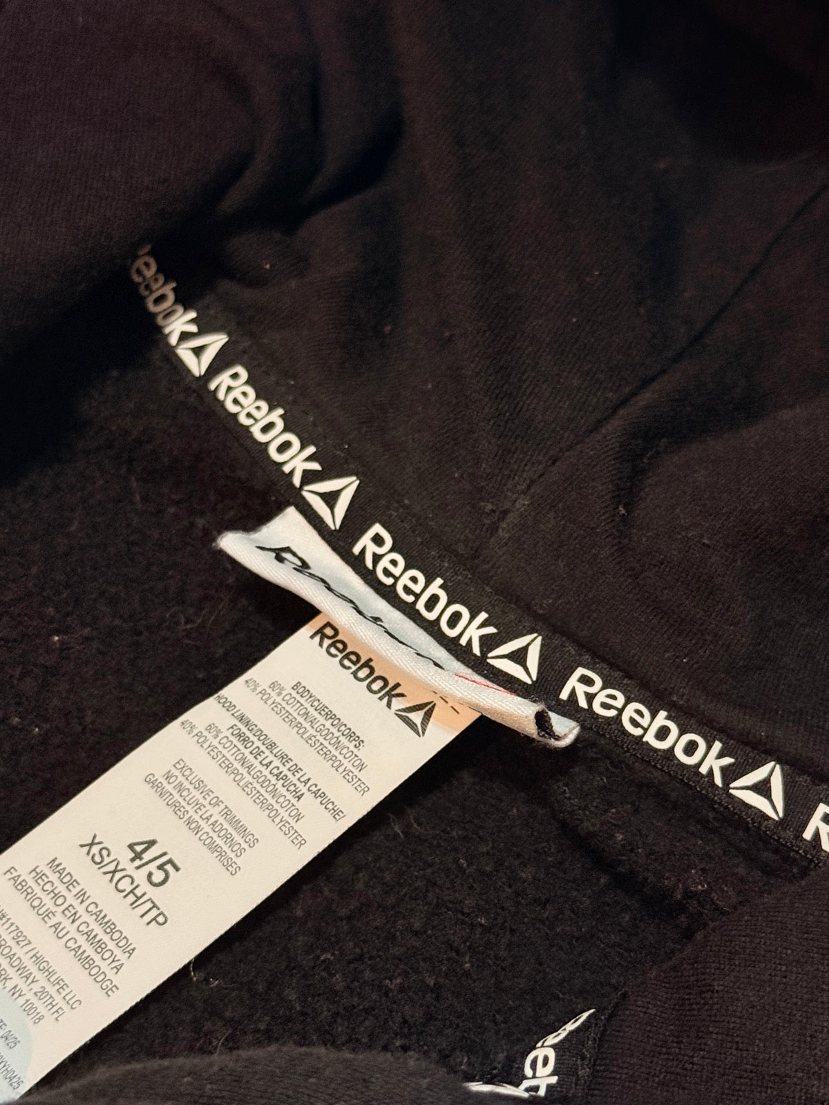 Reebok Black Pink Zip Hoodie Size 4/5