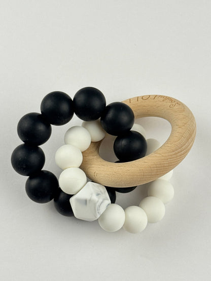 Loulou Lollipop Wood Silicone Teether Black White